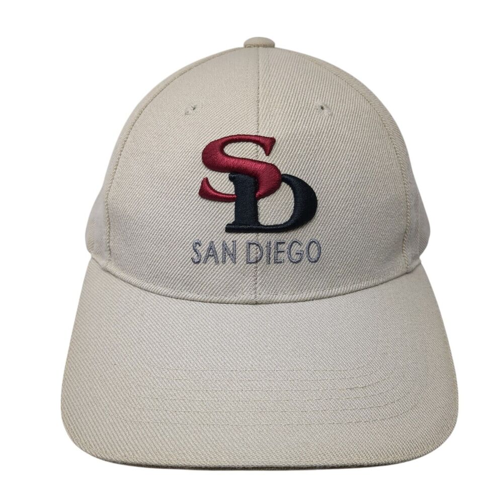 San Diego Strapback Hat Tan One Size Adjustable Embroidered 6 Panel